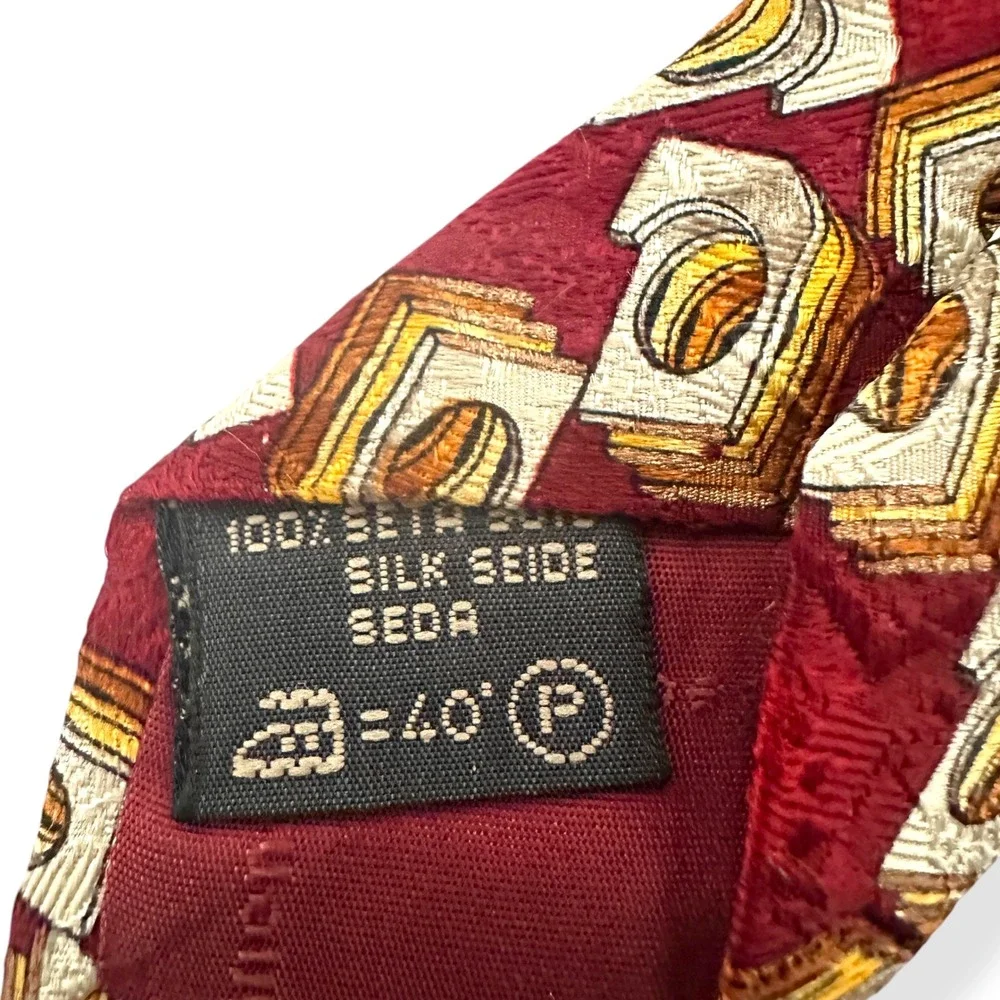 Vtg Ermenegildo Zegna Necktie Tie 100% Silk Red Geometric Abstract Luxury Men OS